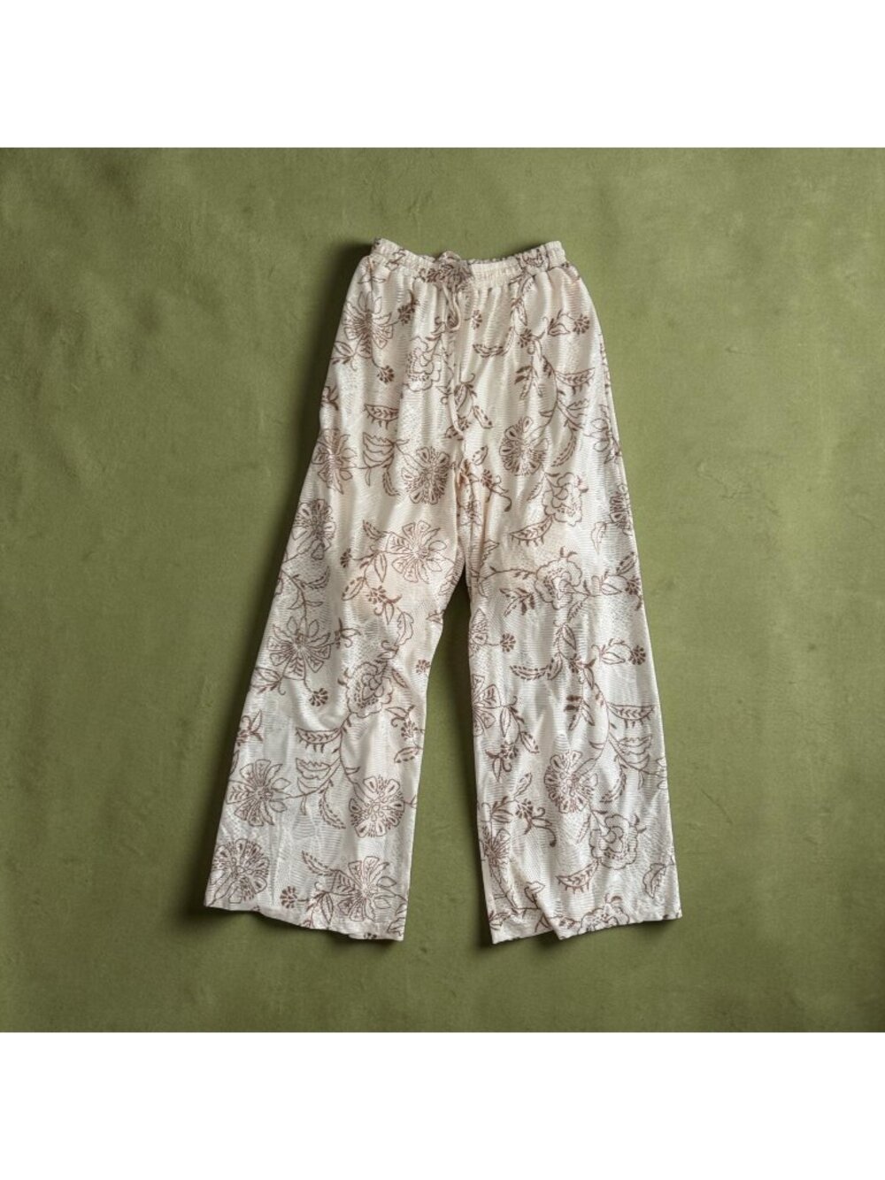 ODDI Floral Cream Brown Wide Leg Pants Size Small